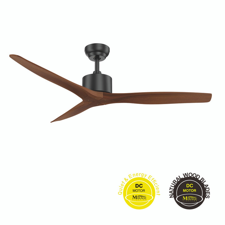 52" Indoor Ceiling Fan Matte Black Natural Wood Blades Mirage Lighting