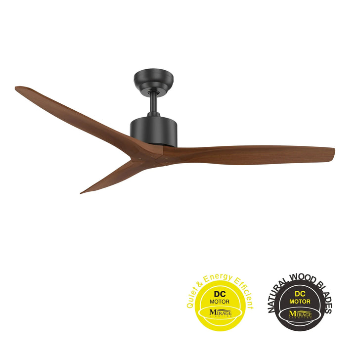 52" Indoor Ceiling Fan Matte Black Natural Wood Blades Mirage Lighting Group