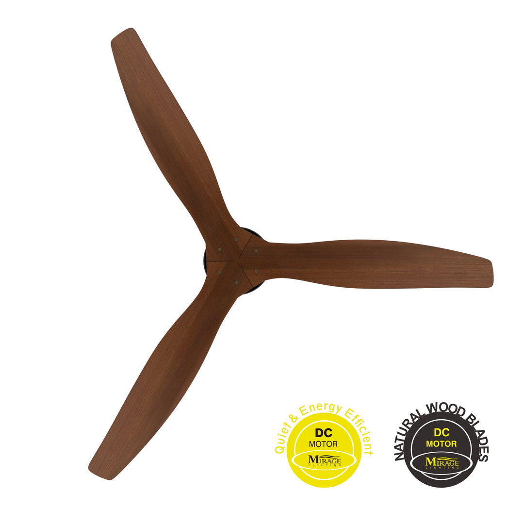 52" Indoor Ceiling Fan Matte Black Natural Wood Blades Mirage Lighting