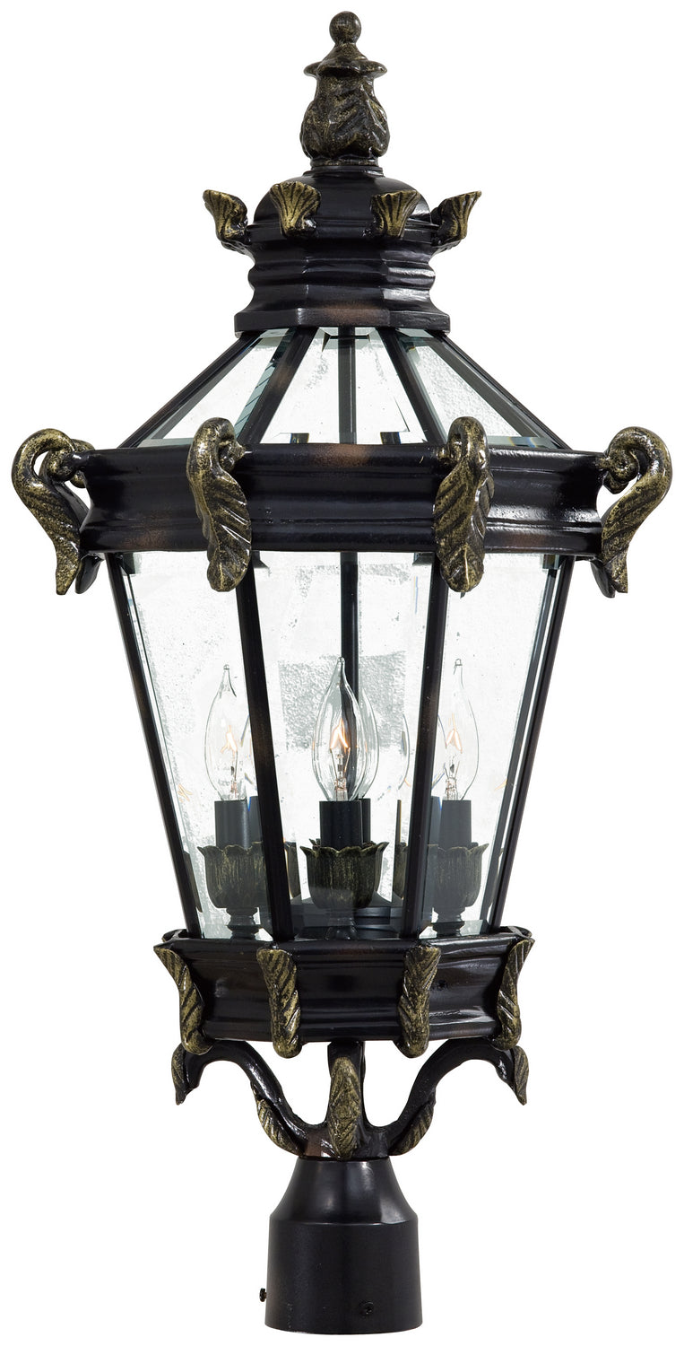 Stratford Hall Four Light Post Mount in Heritage w/Gold Highlights - available from The Lighting Shoppe, trusted by Canadian homeowners