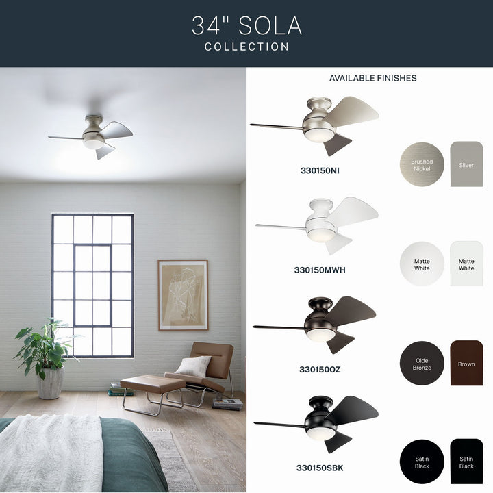Kichler Canada - 330150SBK - 34"Ceiling Fan - Sola - Satin Black