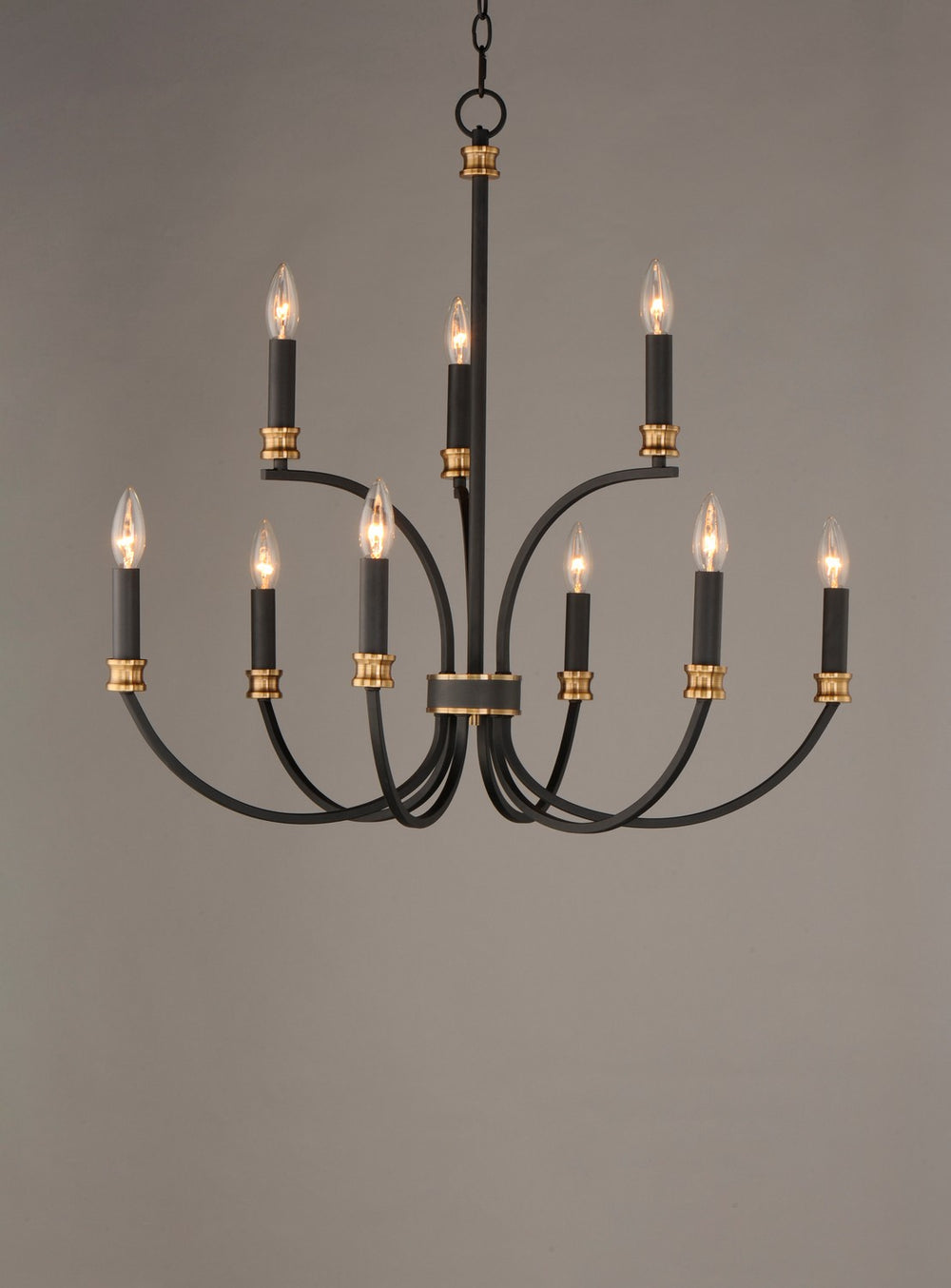 Maxim - 11377BKAB - Nine Light Chandelier - Charlton - Black / Antique Brass