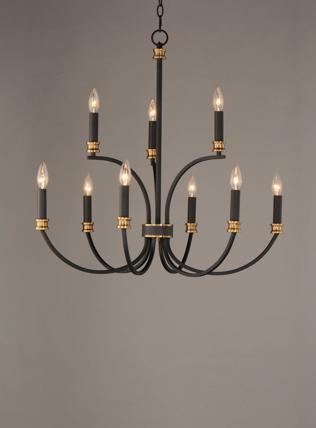 Maxim - 11377BKAB - Nine Light Chandelier - Charlton - Black / Antique Brass