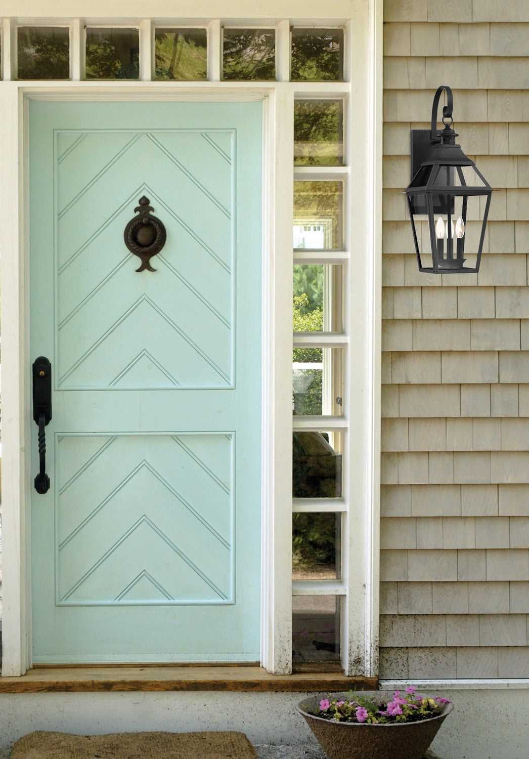 Jackson Three Light Outdoor Wall Sconce in Black with Gold Highlights Savoy House