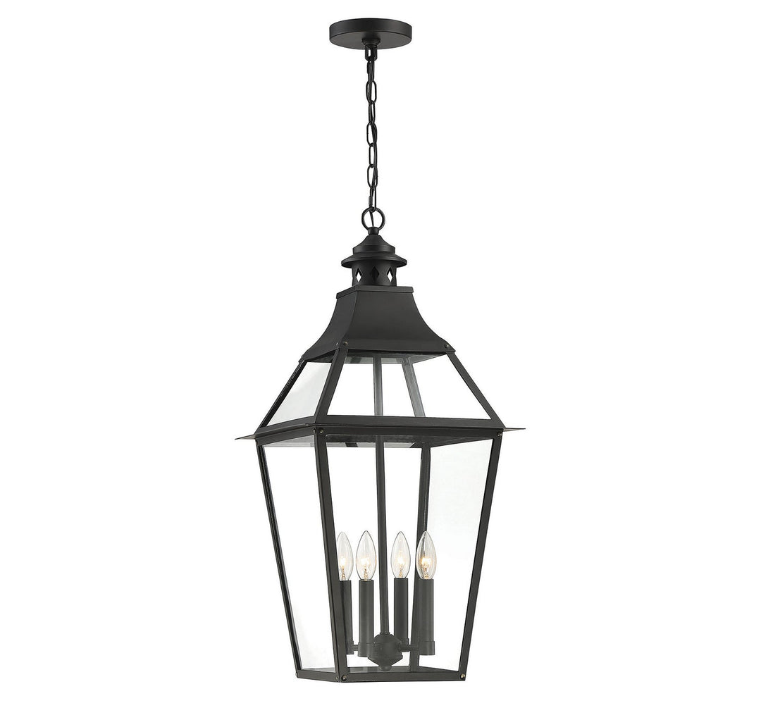 Jackson Four Light Outdoor Pendant in Black with Gold Highlights Savoy House