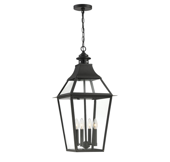Jackson Four Light Outdoor Pendant in Black with Gold Highlights Savoy House