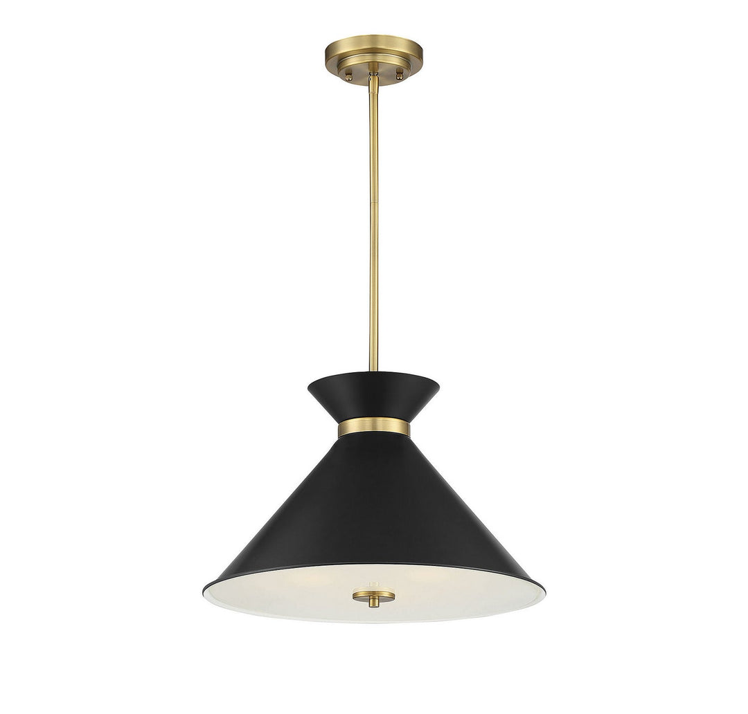 Lamar Three Light Pendant in Black with Warm Brass Accents Savoy House