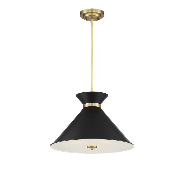 Lamar Three Light Pendant in Black with Warm Brass Accents Savoy House