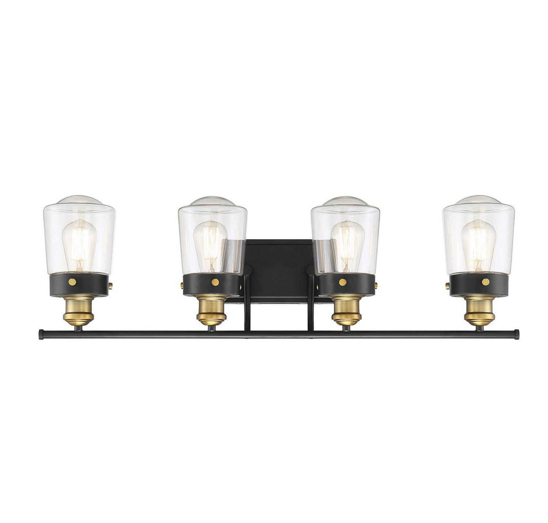 Macauley Four Light Bath Bar in Vintage Black with Warm Brass Savoy House