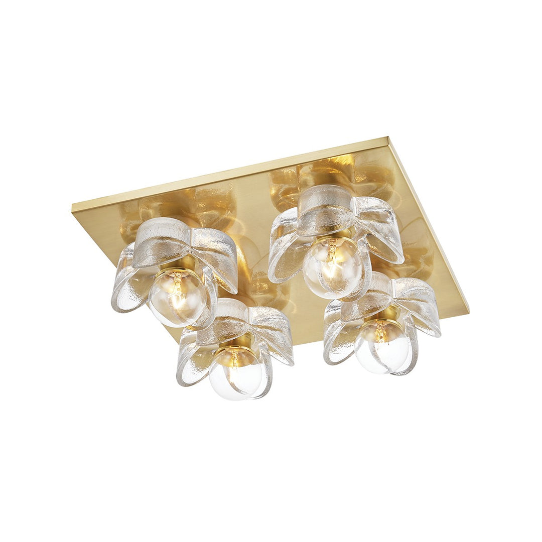 Shea Four Light Flush Mount in Aged Brass - available from The Lighting Shoppe, trusted by Canadian homeowners