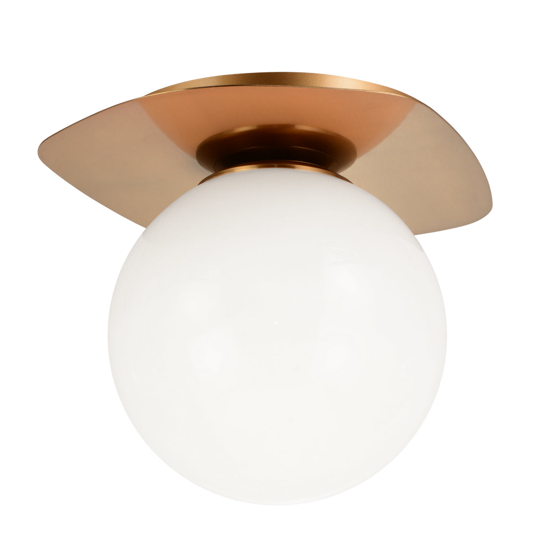 Razz One Light Flush Mount in Aged Gold Brass - available from The Lighting Shoppe, trusted by Canadian homeowners