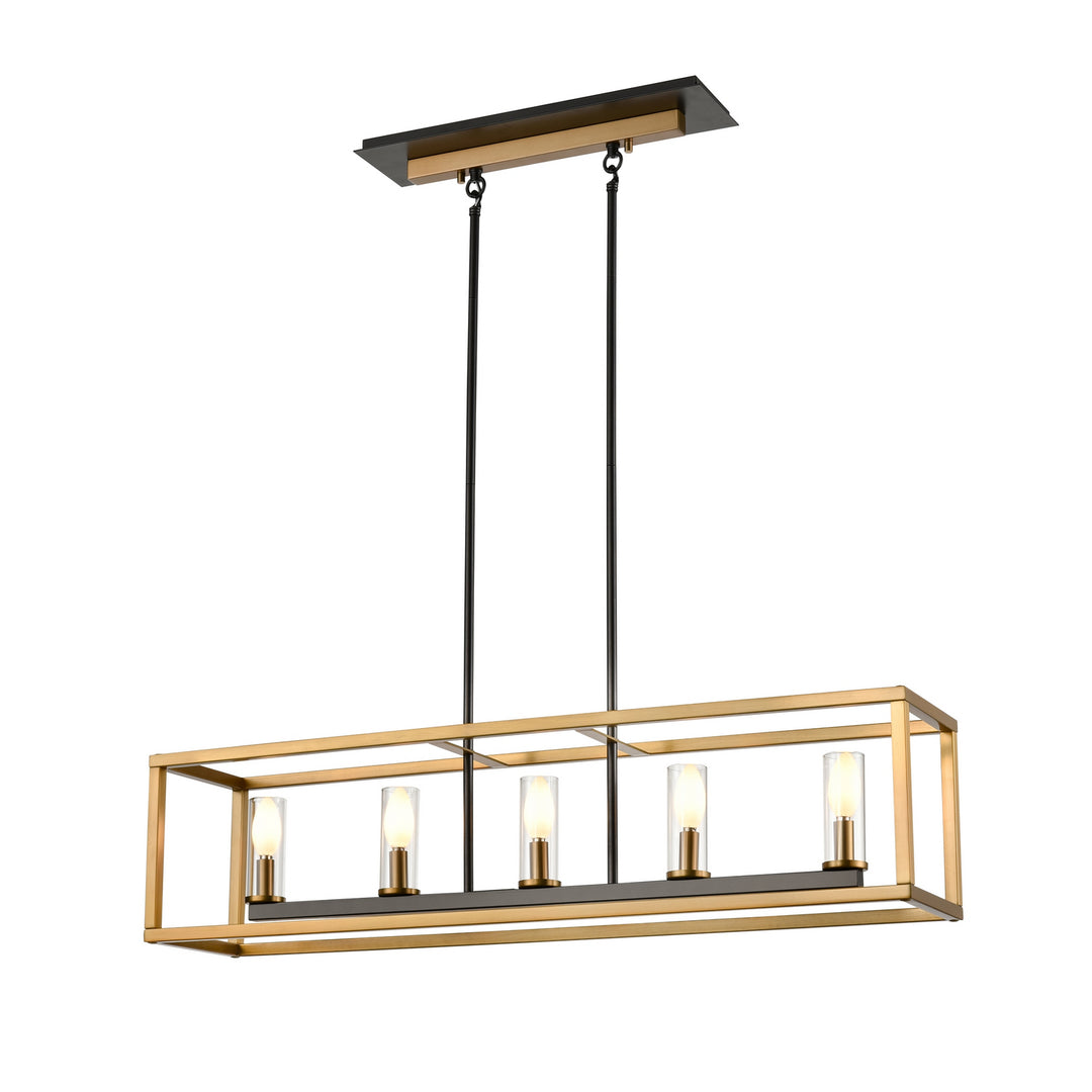 Sambre Five Light Linear Pendant in Multiple Finishes And Brass And Graphite With Clear Glass - available from The Lighting Shoppe, trusted by Canadian homeowners
