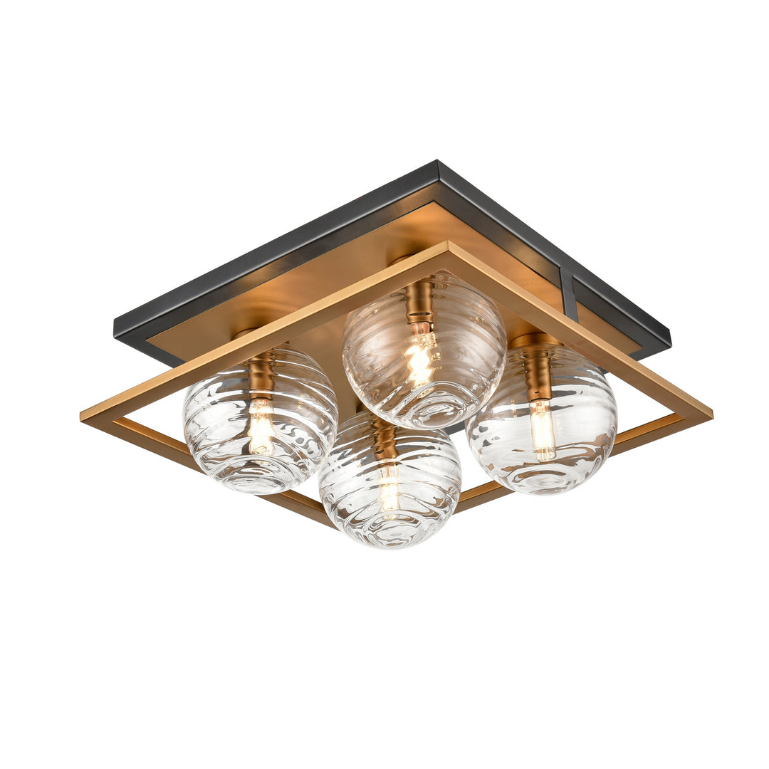 Tropea Four Light Flush Mount in Brass And Graphite With Ripple Glass - available from The Lighting Shoppe, trusted by Canadian homeowners