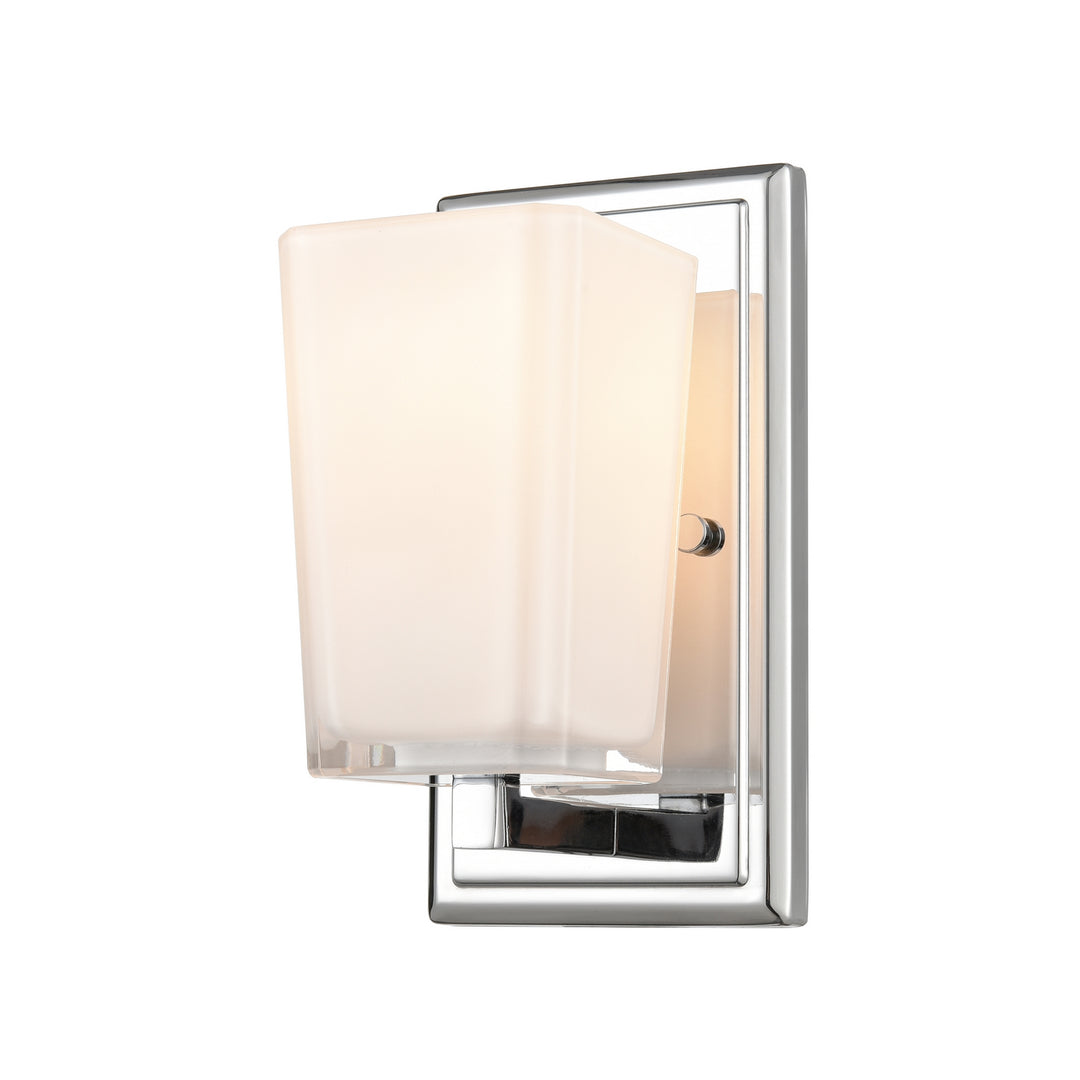 Riverside One Light Wall Sconce in Chrome w/Silk Screen Opal Glass - available from The Lighting Shoppe, trusted by Canadian homeowners