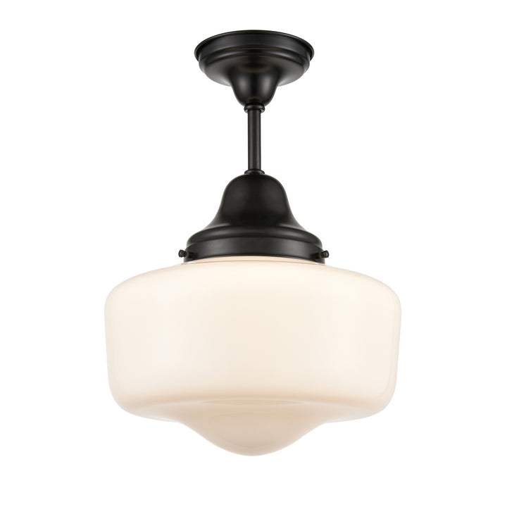 Schoolhouse One Light Semi-Flush Mount in Ebony w/True Opal Glass - available from The Lighting Shoppe, trusted by Canadian homeowners