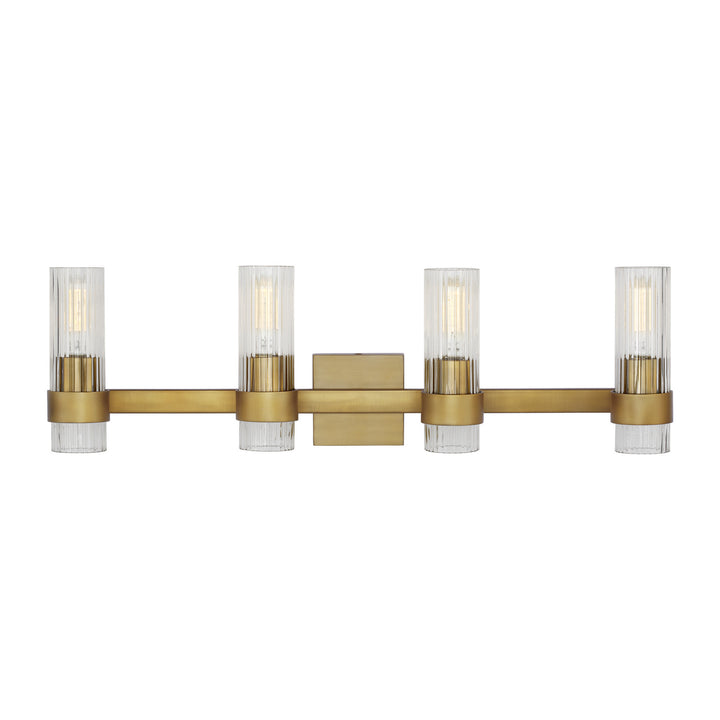 Geneva Four Light Vanity in Burnished Brass - available from The Lighting Shoppe, trusted by Canadian homeowners