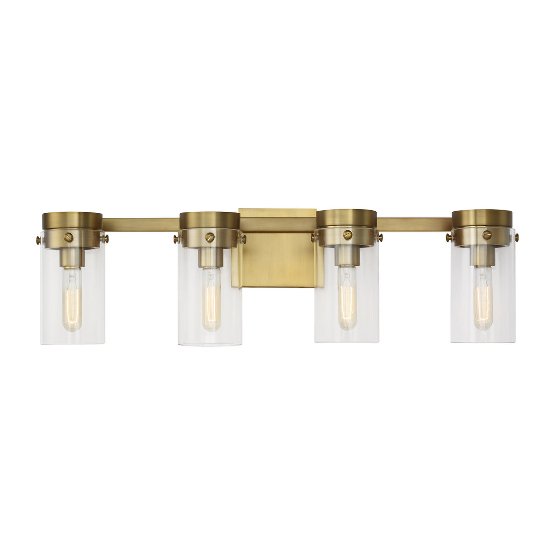 Garrett Four Light Vanity in Burnished Brass - available from The Lighting Shoppe, trusted by Canadian homeowners