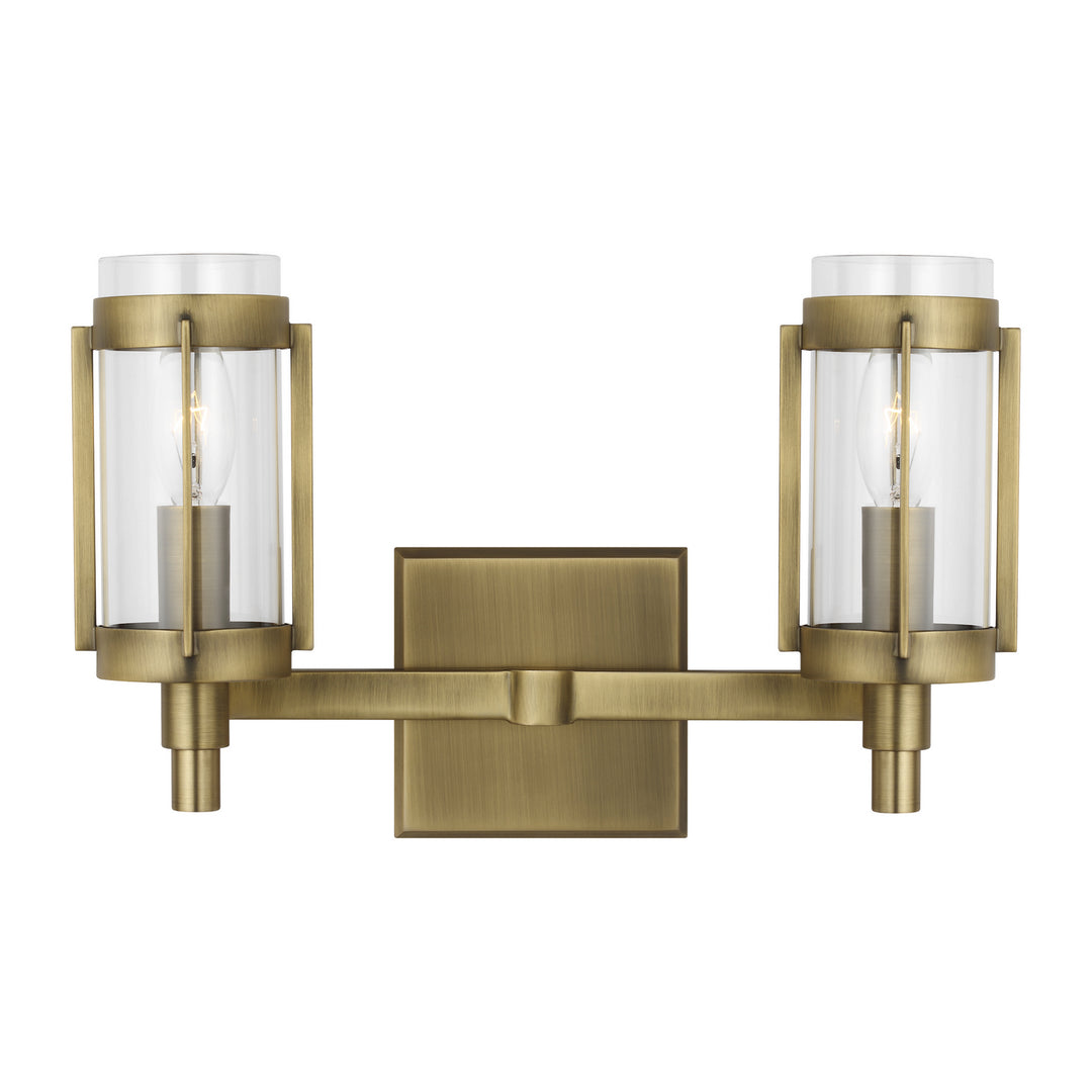 Flynn Two Light Vanity in Time Worn Brass - available from The Lighting Shoppe, trusted by Canadian homeowners