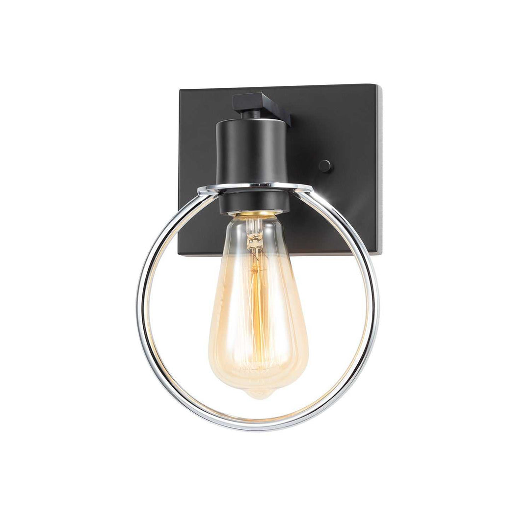 Volta One Light Wall Sconce in Matte Black w/ Chrome Ring Justice Designs