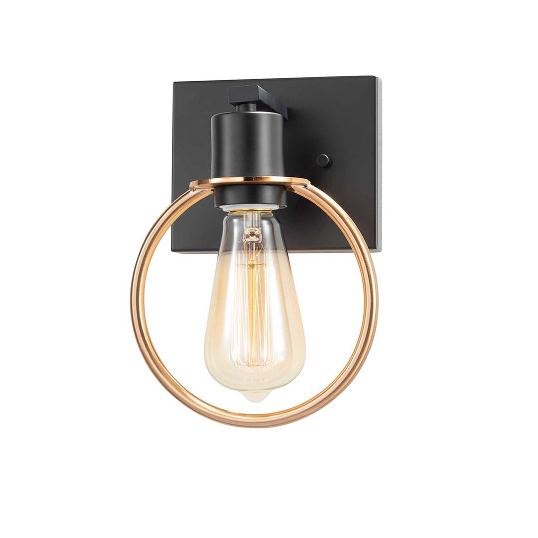 Volta One Light Wall Sconce in Matte Black w/ Brass Ring Justice Designs