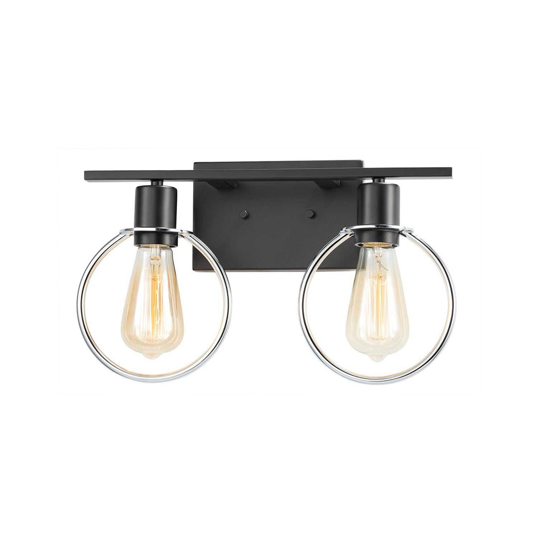 Volta Two Light Bath Bar in Matte Black w/ Chrome Ring Justice Designs