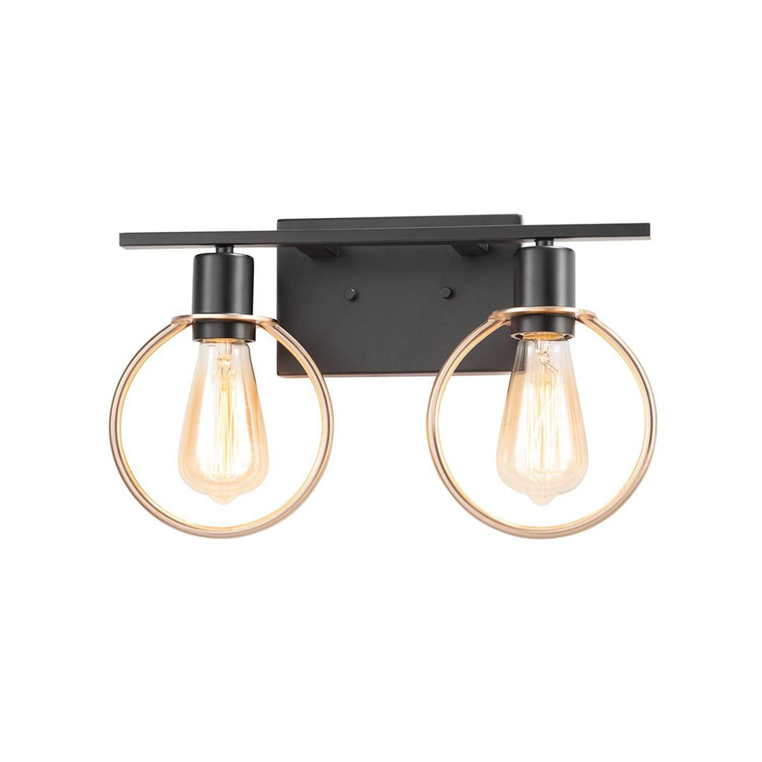 Volta Two Light Bath Bar in Matte Black w/ Brass Ring Justice Designs