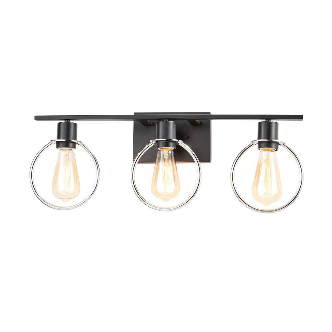 Volta Three Light Bath Bar in Matte Black w/ Chrome Ring Justice Designs
