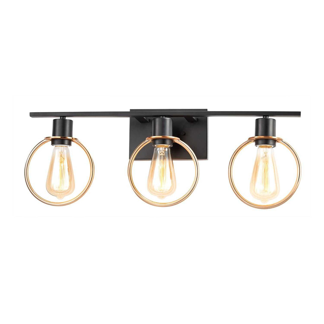 Volta Three Light Bath Bar in Matte Black w/ Brass Ring Justice Designs