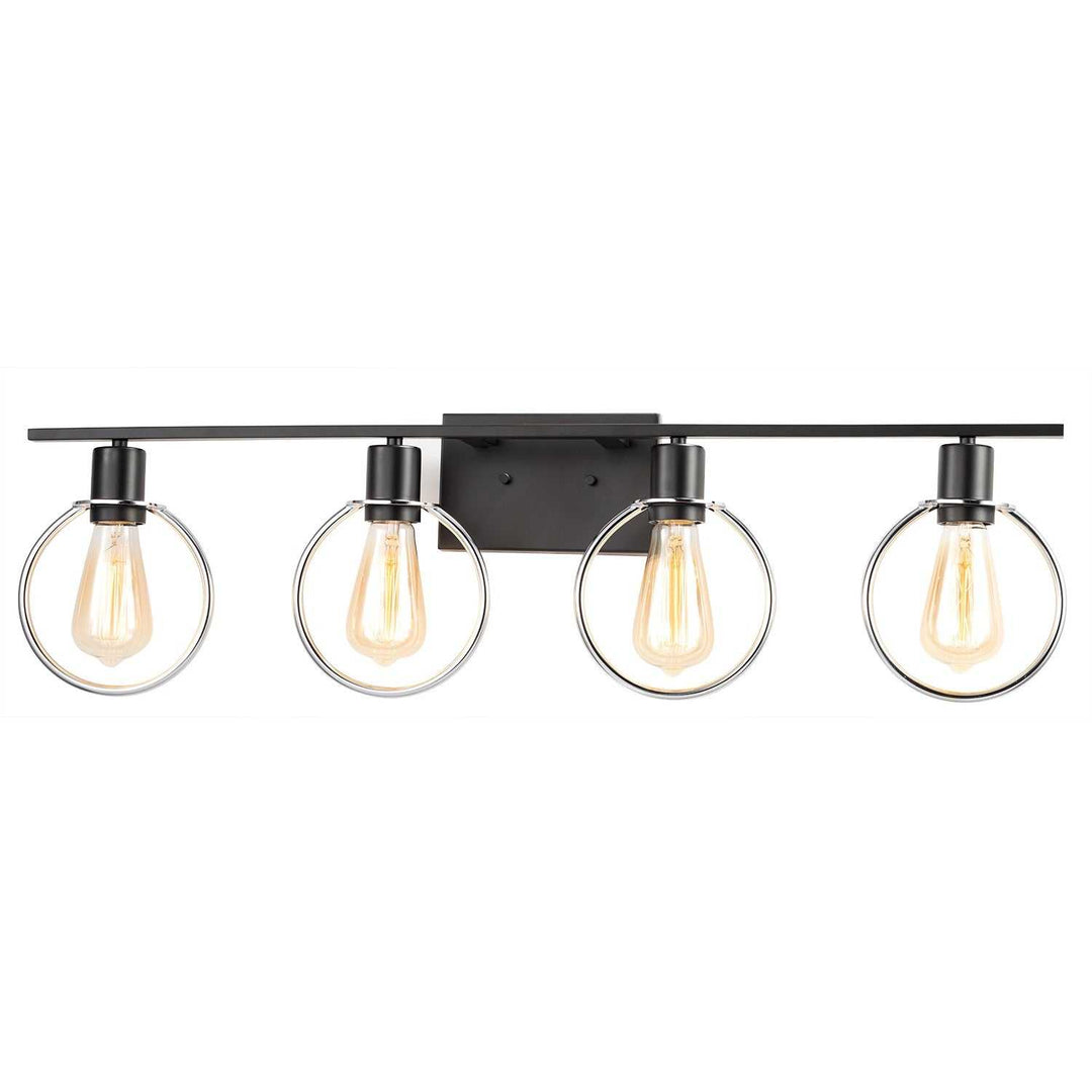 Volta Four Light Bath Bar in Matte Black w/ Chrome Ring Justice Designs