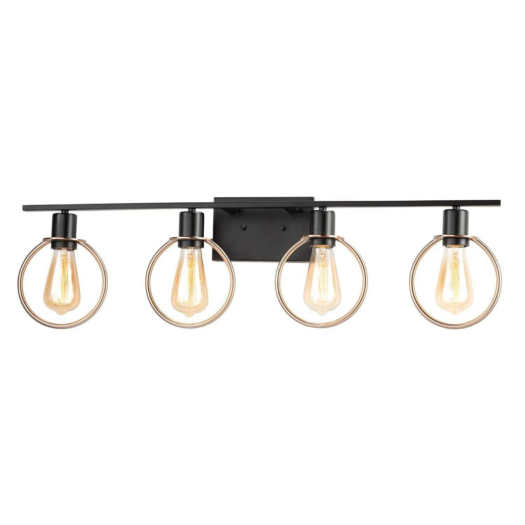 Volta Four Light Bath Bar in Matte Black w/ Chrome Ring Justice Designs