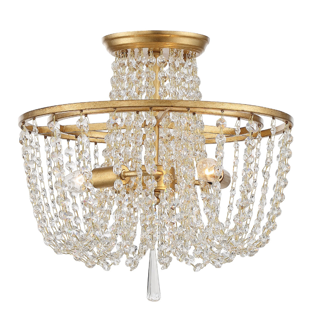 Arcadia Three Light Semi Flush Mount in Antique Gold - available from The Lighting Shoppe, trusted by Canadian homeowners