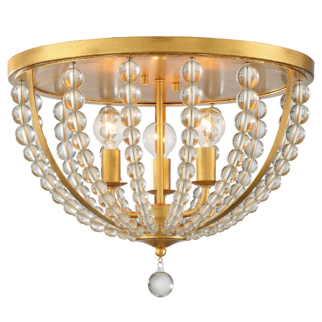 Roxy Three Light Flush Mount in Antique Gold - available from The Lighting Shoppe, trusted by Canadian homeowners