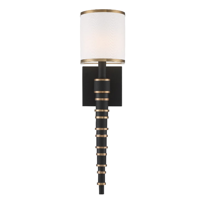 Sloane One Light Wall Sconce in Vibrant Gold + Black Forged - available from The Lighting Shoppe, trusted by Canadian homeowners