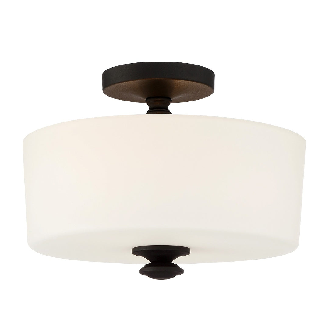 Travis Two Light Semi Flush Mount in Black Forged - available from The Lighting Shoppe, trusted by Canadian homeowners