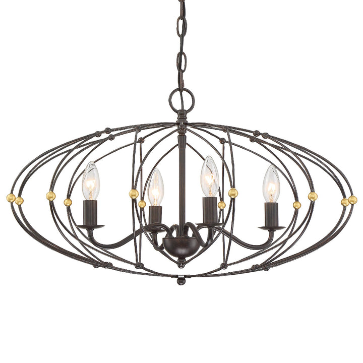 Zucca Four Light Chandelier in English Bronze + Antique Gold - available from The Lighting Shoppe, trusted by Canadian homeowners