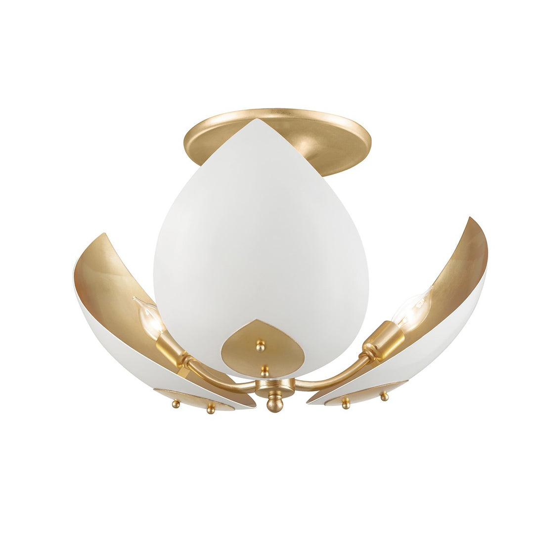 Lotus Three Light Semi Flush Mount in Gold Leaf/White - available from The Lighting Shoppe, trusted by Canadian homeowners