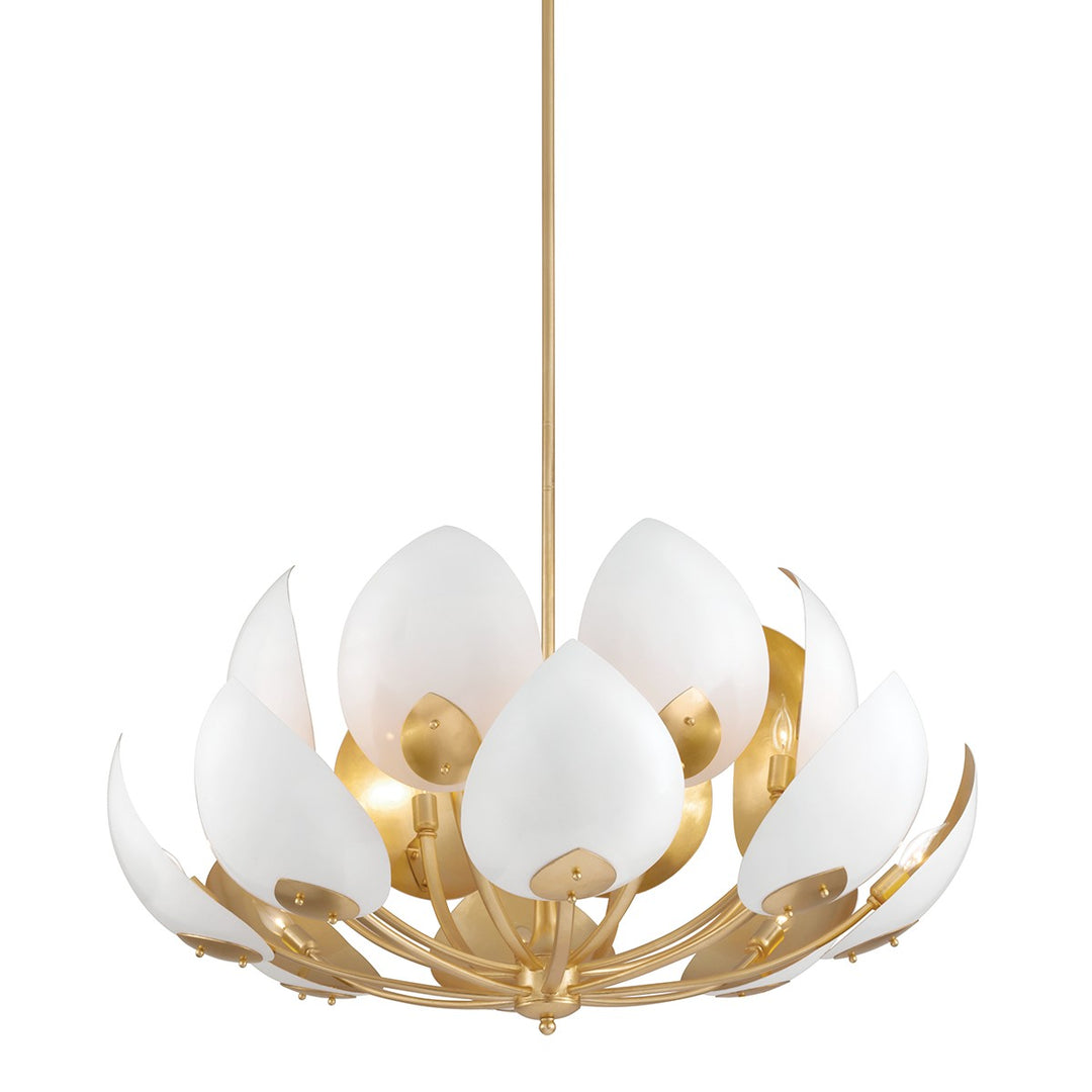 Lotus 16 Light Chandelier in Gold Leaf/White - available from The Lighting Shoppe, trusted by Canadian homeowners