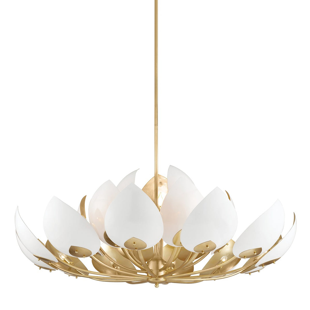 Lotus 21 Light Chandelier in Gold Leaf/White - available from The Lighting Shoppe, trusted by Canadian homeowners