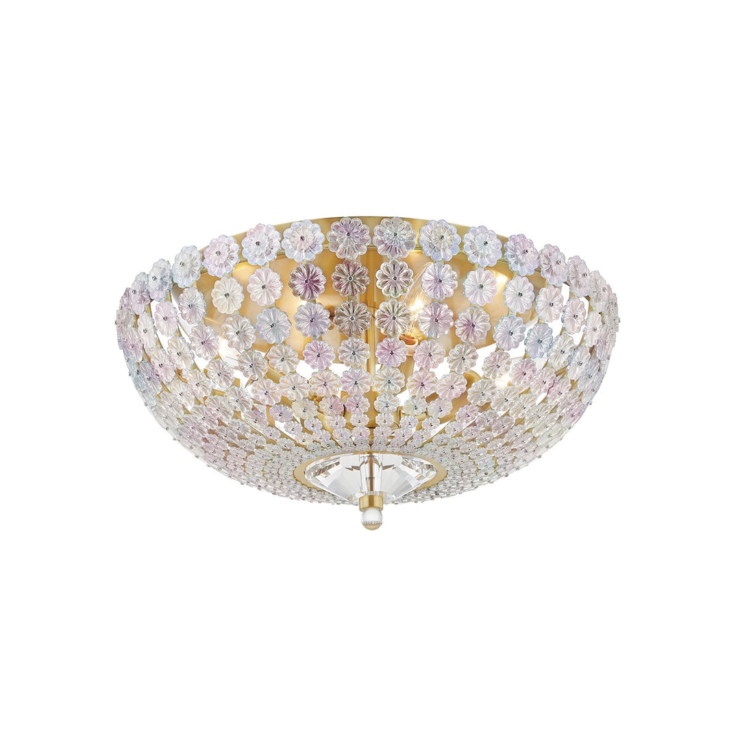 Floral Park Four Light Semi Flush Mount in Aged Brass - available from The Lighting Shoppe, trusted by Canadian homeowners