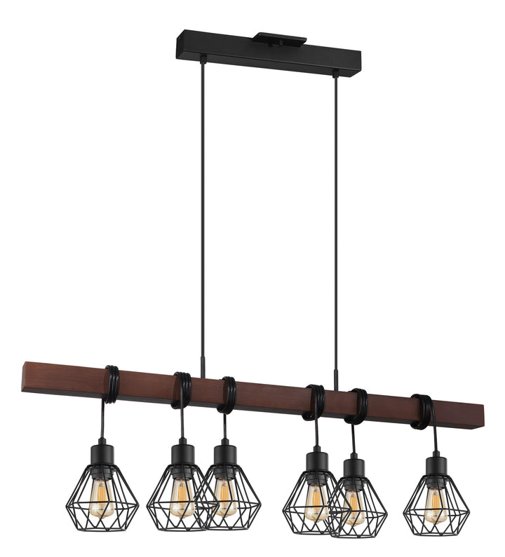 Tarbes 1 Six Light Pendant in Black & Dark Brown Wood - available from The Lighting Shoppe, trusted by Canadian homeowners