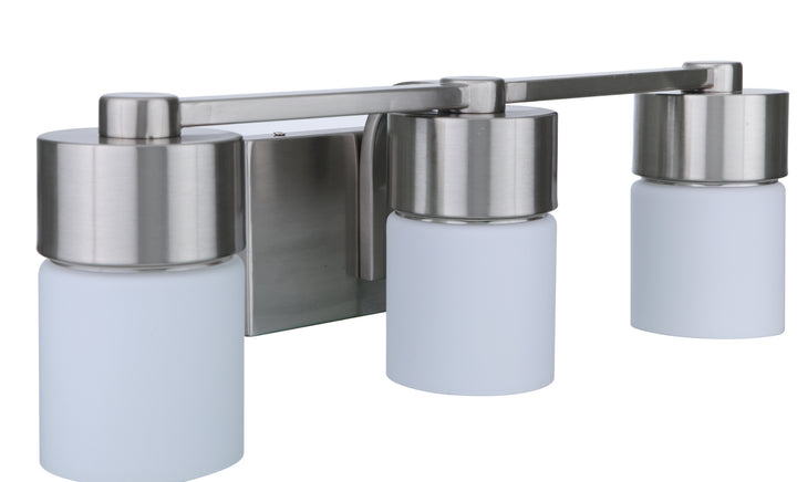 District Three Light Vanity in Brushed Polished Nickel - available from The Lighting Shoppe, trusted by Canadian homeowners