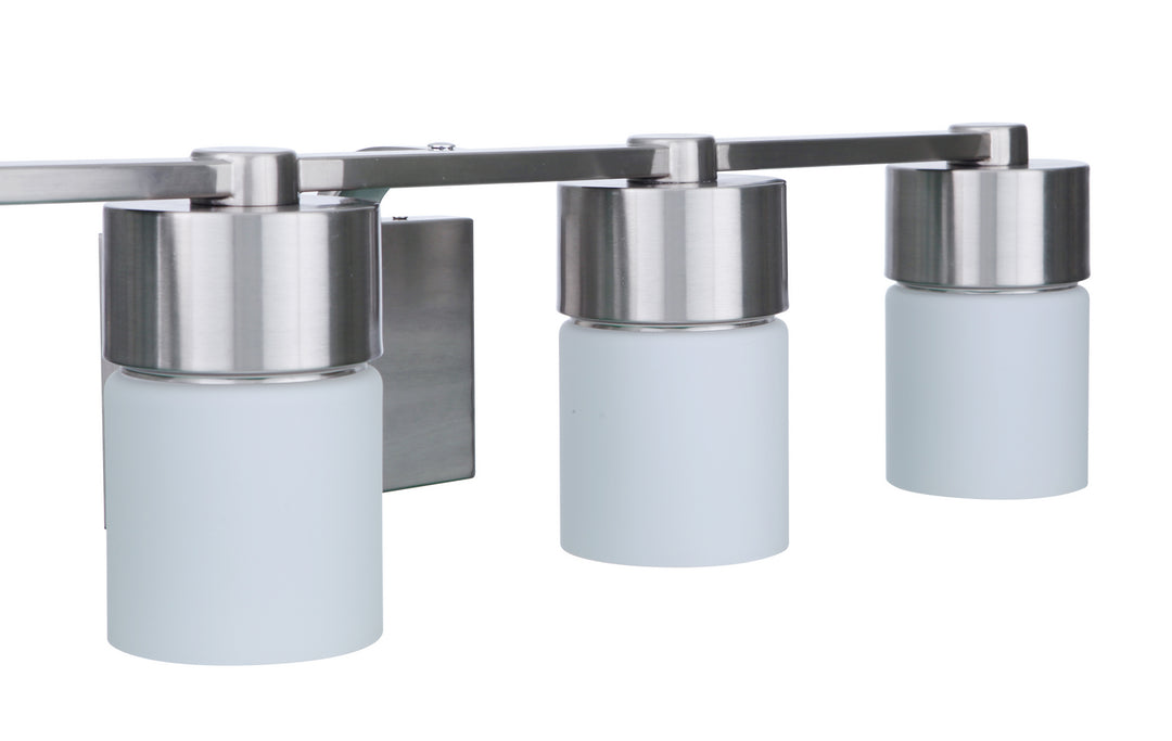 District Four Light Vanity in Brushed Polished Nickel - available from The Lighting Shoppe, trusted by Canadian homeowners