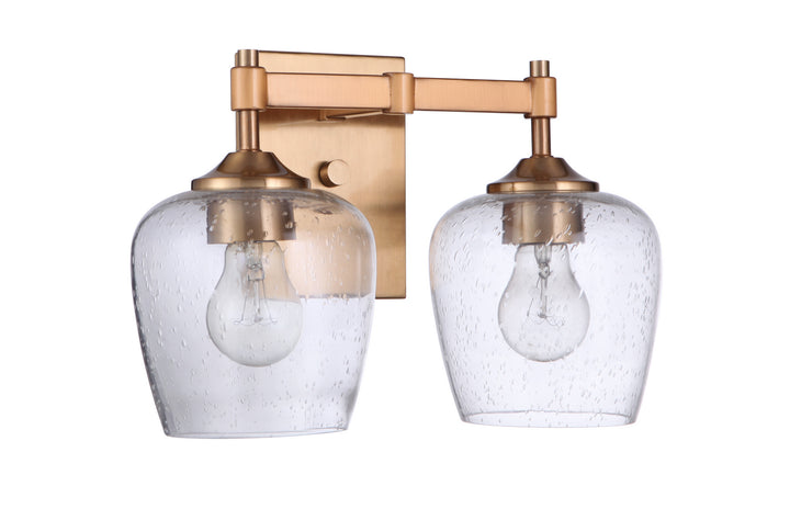 Stellen Two Light Vanity in Satin Brass - available from The Lighting Shoppe, trusted by Canadian homeowners