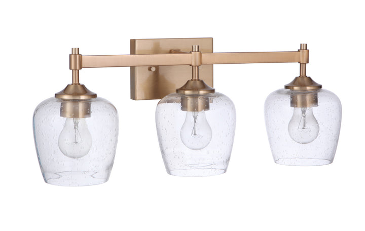 Stellen Three Light Vanity in Satin Brass - available from The Lighting Shoppe, trusted by Canadian homeowners