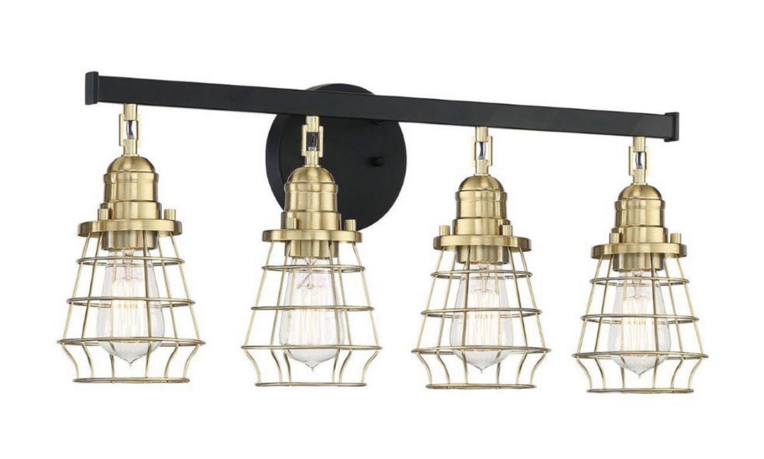 Thatcher Four Light Vanity in Flat Black/Satin Brass - available from The Lighting Shoppe, trusted by Canadian homeowners