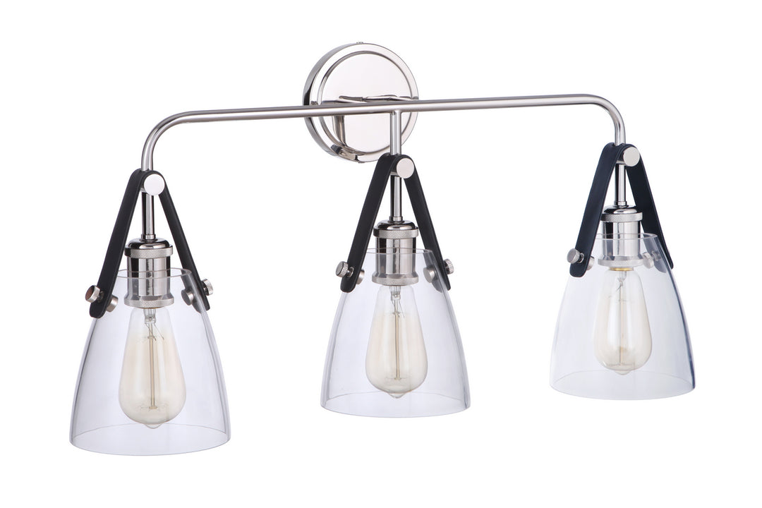 Hagen Three Light Vanity in Polished Nickel - available from The Lighting Shoppe, trusted by Canadian homeowners