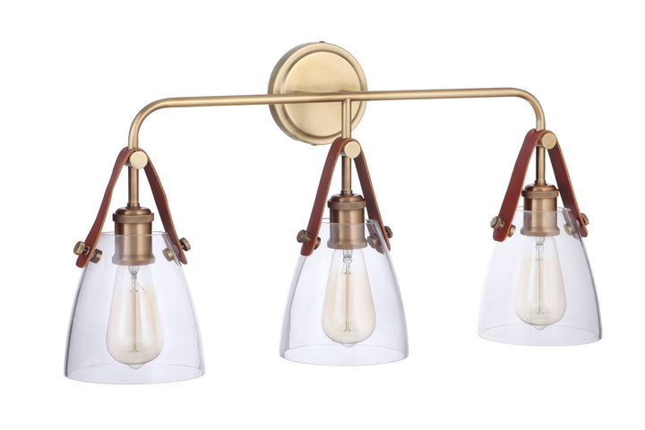 Hagen Three Light Vanity in Vintage Brass - available from The Lighting Shoppe, trusted by Canadian homeowners