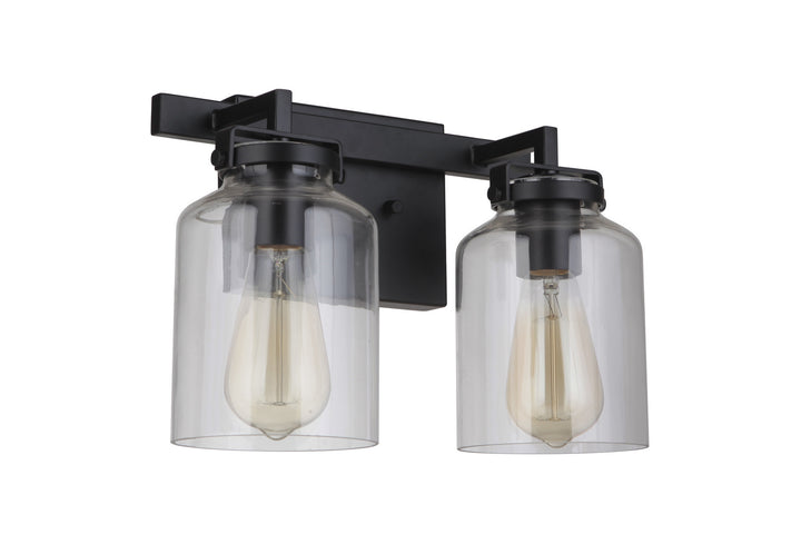 Foxwood Two Light Vanity in Flat Black / Dark Teak - available from The Lighting Shoppe, trusted by Canadian homeowners