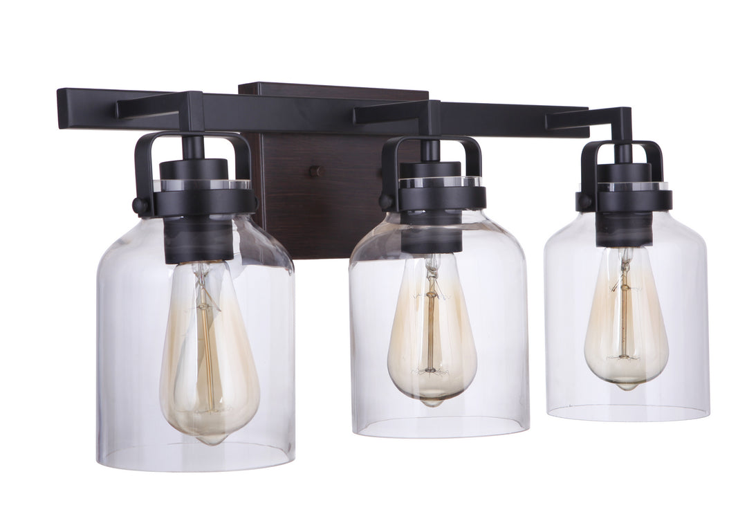 Foxwood Three Light Vanity in Flat Black / Dark Teak - available from The Lighting Shoppe, trusted by Canadian homeowners