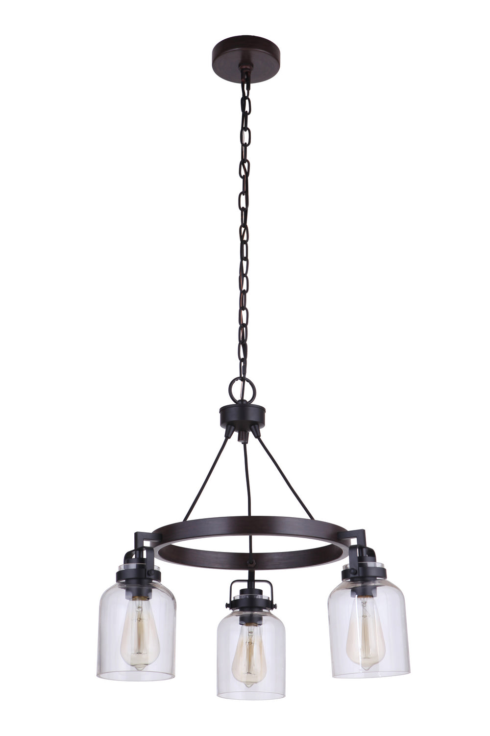 Foxwood Three Light Chandelier in Flat Black / Dark Teak - available from The Lighting Shoppe, trusted by Canadian homeowners